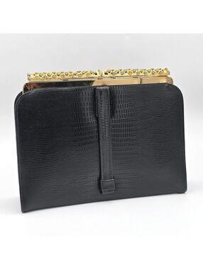 Vintage After Five Clutch with Ornate Decorative Gold Tone Bar Handle